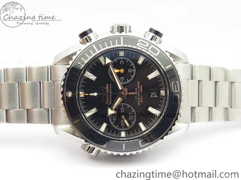 0511 Planet Ocean Master Chrono SS OM 1:1 Best Edition Black Dial On SS Bracelet A9900 V Fashionable 8113